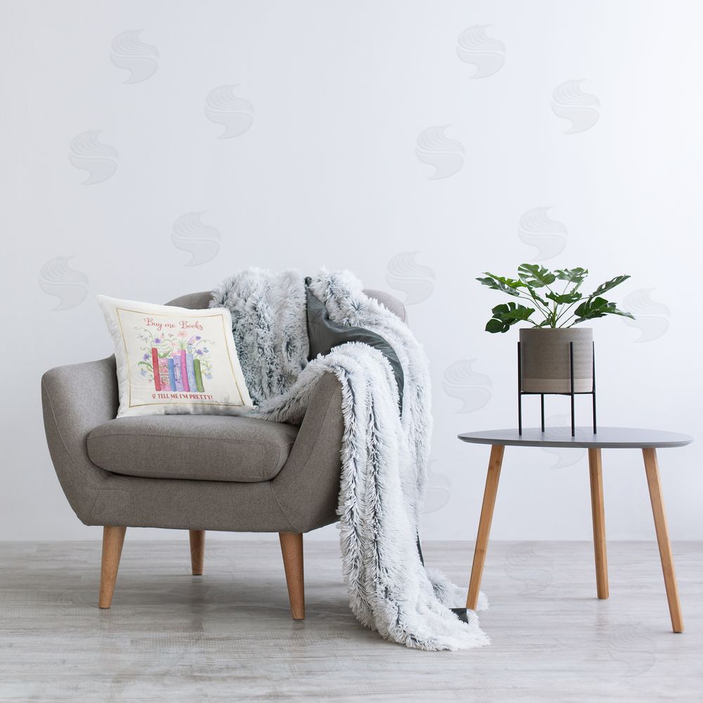 Audrey Jeanne Roberts Buy Me Books Charming Phrase Plush Polyester Printed Square Pillow on Chair