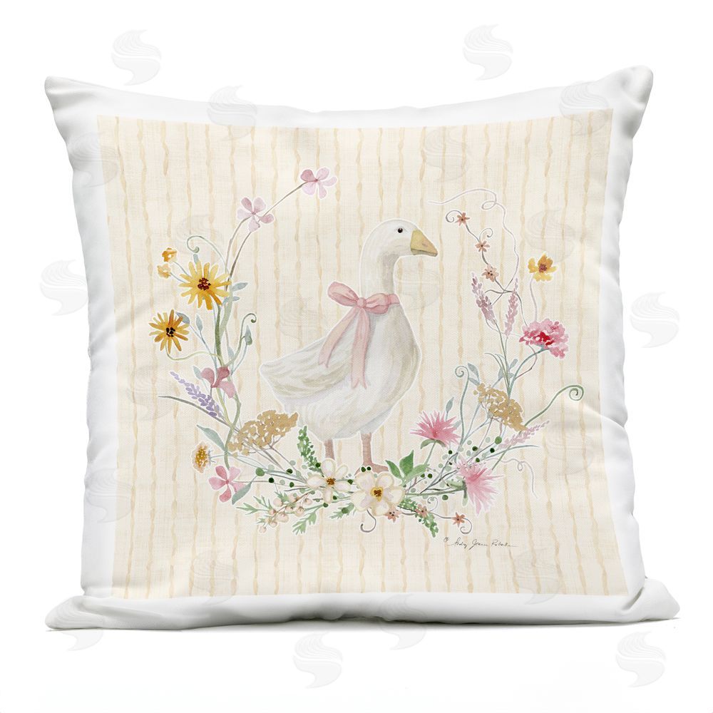 Audrey Jeanne Roberts Goose in Spring Wreath Outdoor Quick-Dry Polyester Square Throw Pillow