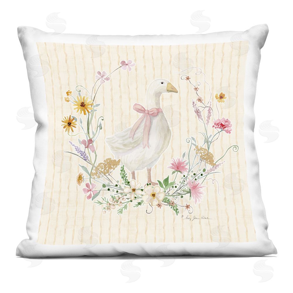 Audrey Jeanne Roberts Goose in Spring Wreath Indoor Plush Polyester Square Throw Pillow