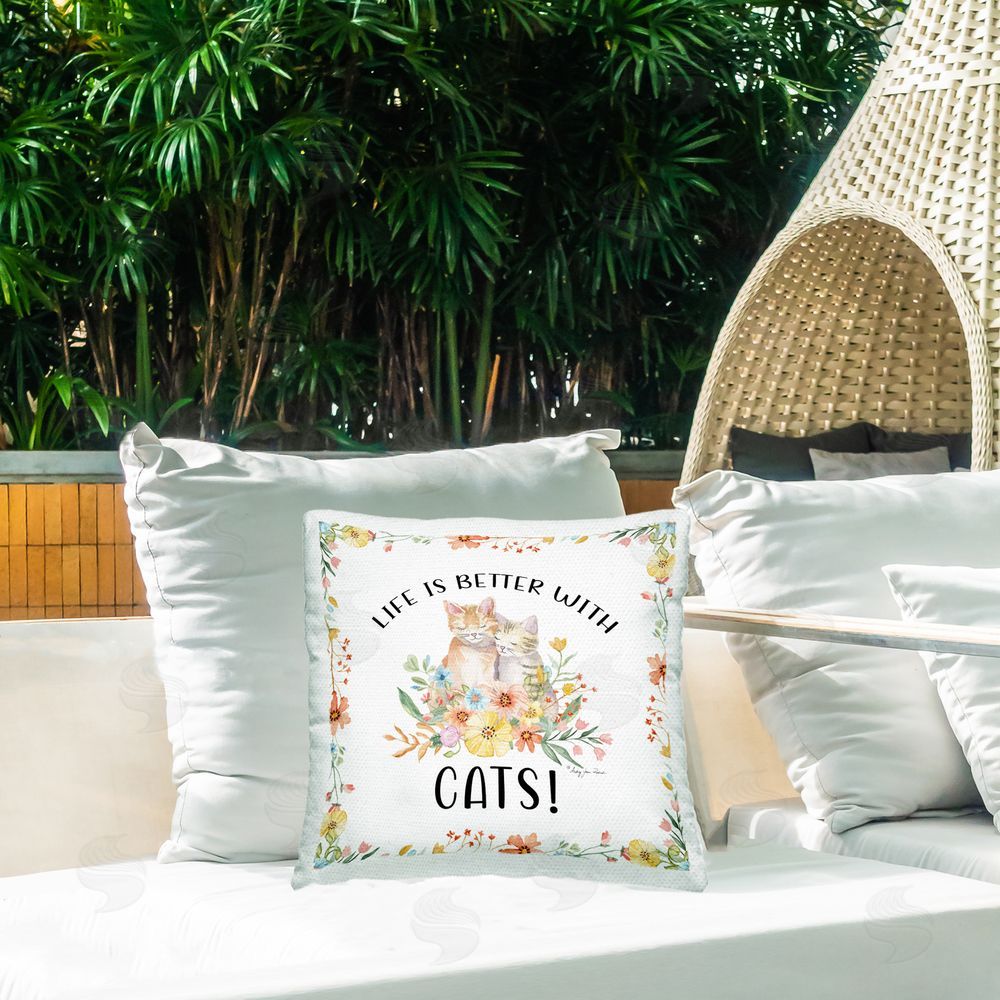 Audrey Jeanne Roberts Life Is Better With Cats Outdoor Quick-Dry Polyester Printed Square Pillow on Patio