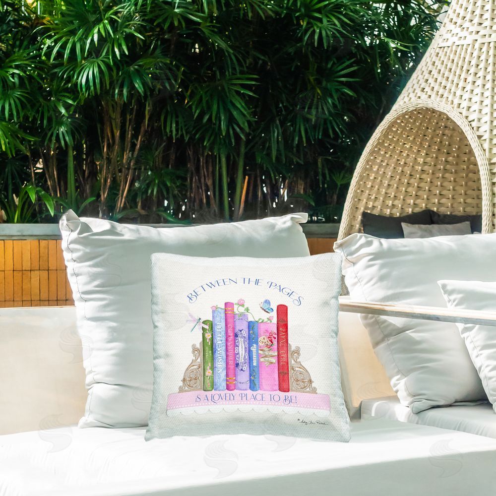 Audrey Jeanne Roberts Between The Pages Lovely Place To Be Outdoor Quick-Dry Polyester Printed Square Pillow on Patio