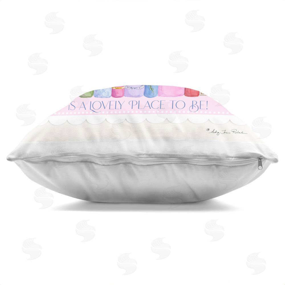 Audrey Jeanne Roberts Between The Pages Lovely Place To Be Indoor Plush Polyester Square Throw Pillow Zipper Detail