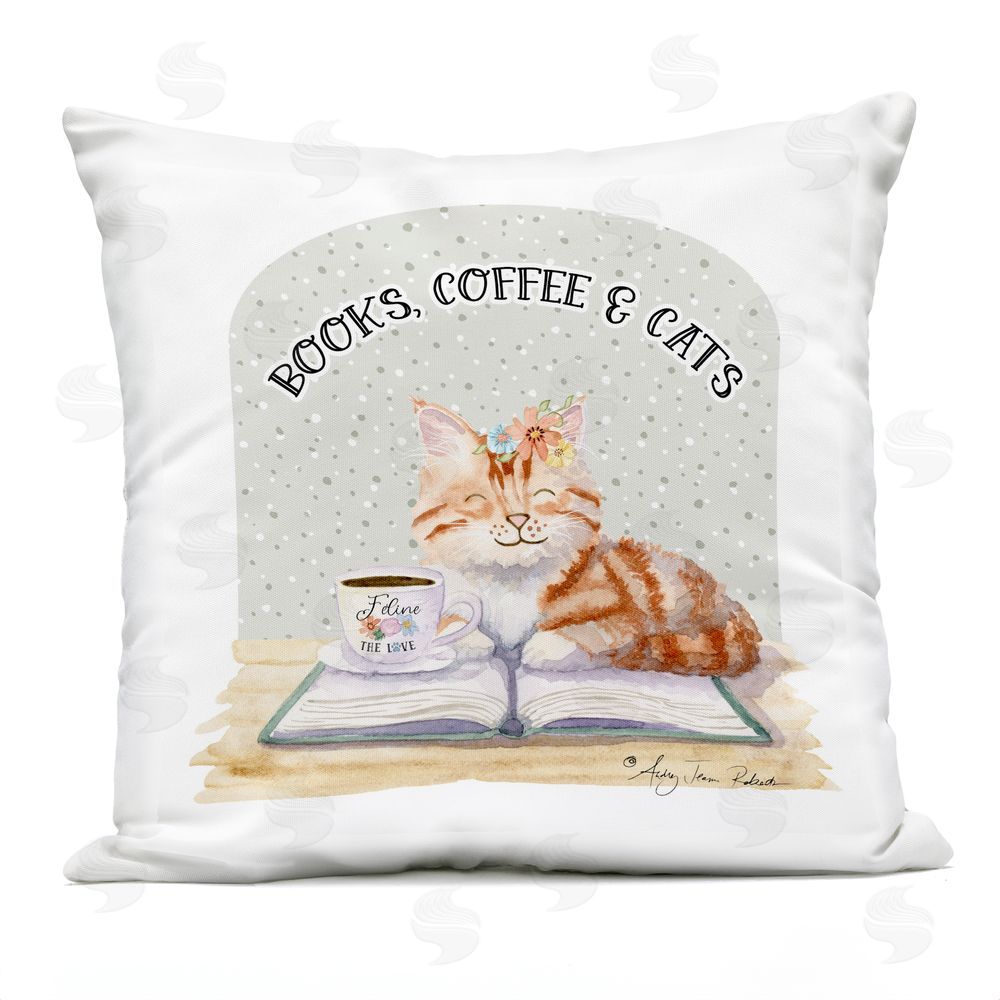 Audrey Jeanne Roberts Books Coffee & Cats Outdoor Quick-Dry Polyester Square Throw Pillow