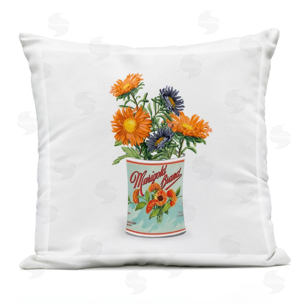 Val Rhodes Nostalgic Marigold Tin Bouquet Outdoor Square Printed Throw Pillow