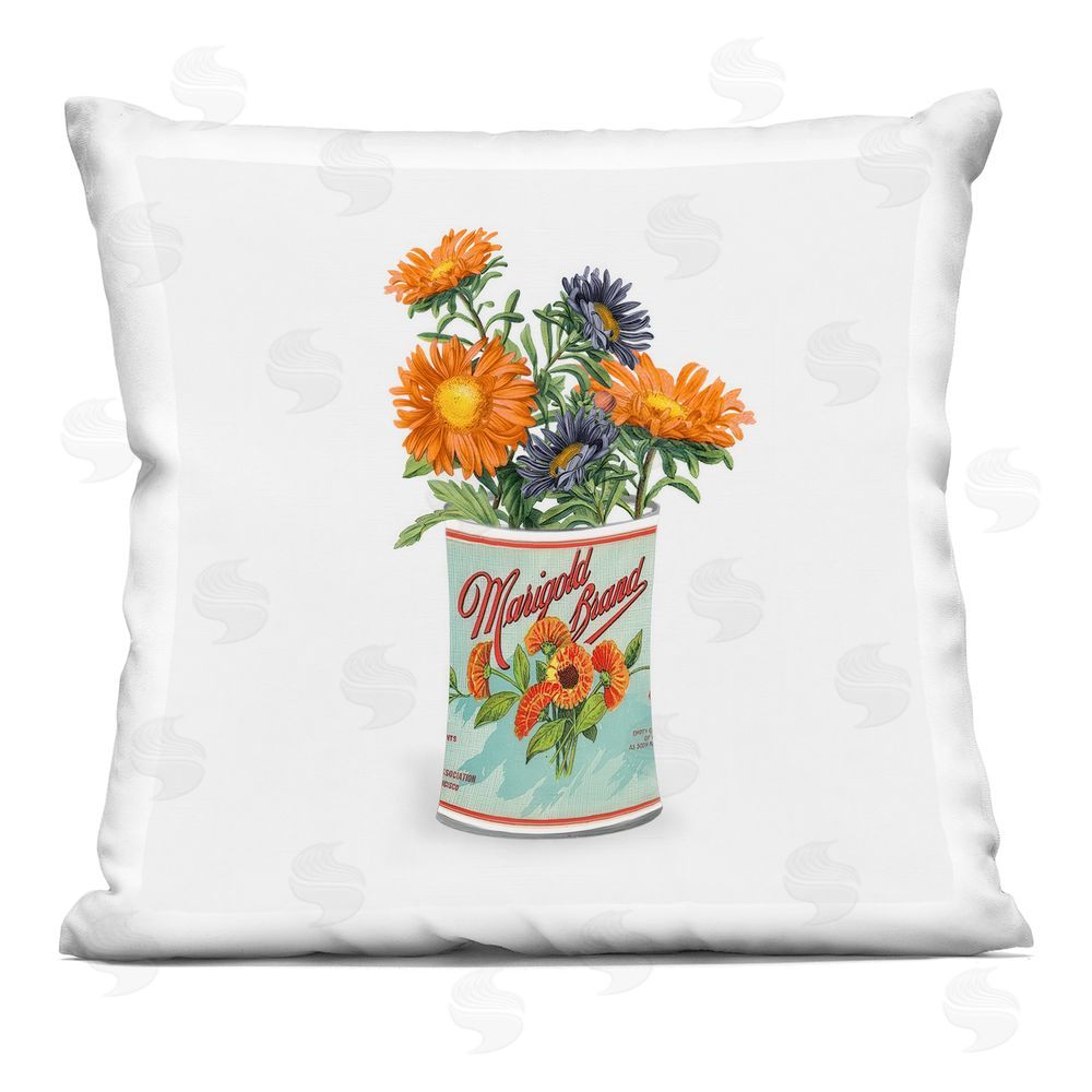 Val Rhodes Nostalgic Marigold Tin Bouquet Square Printed Throw Pillow
