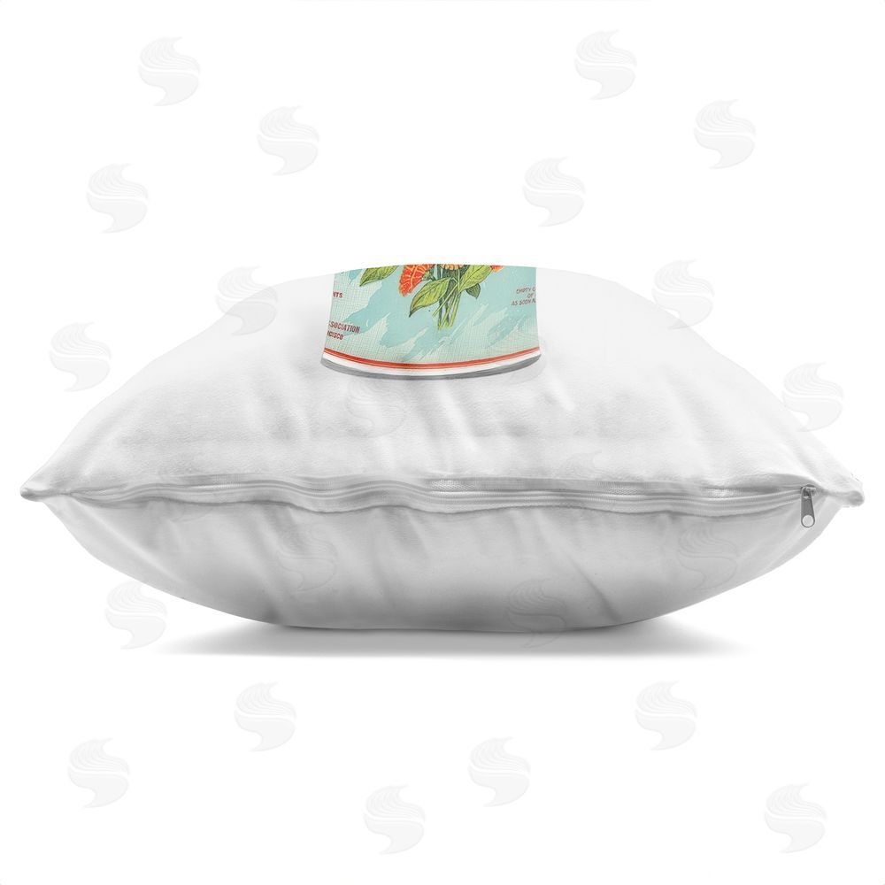Val Rhodes Nostalgic Marigold Tin Bouquet Square Printed Throw Pillow Side View with Zipper Detail