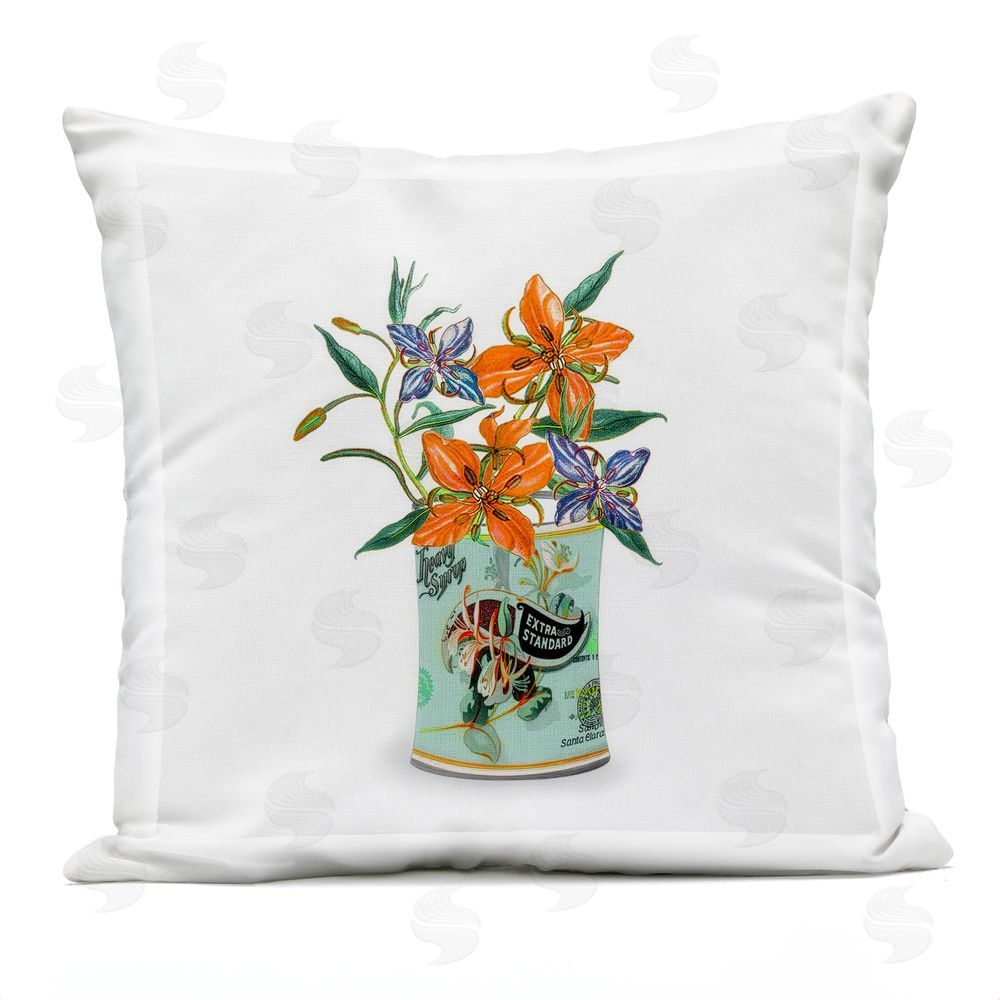 Val Rhodes Lilies in Retro Tin Outdoor Square Printed Throw Pillow