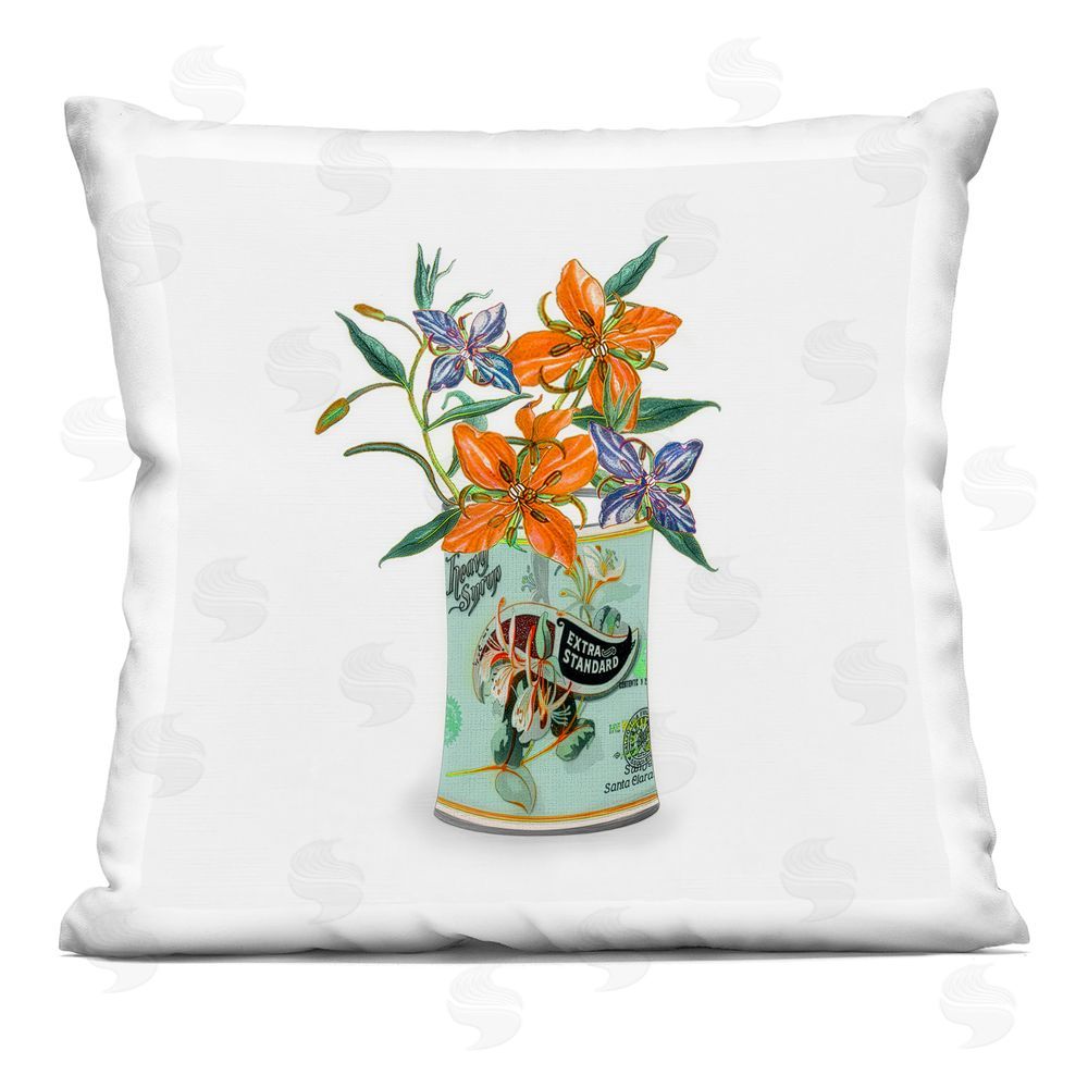 Val Rhodes Lilies in Retro Tin Square Printed Throw Pillow