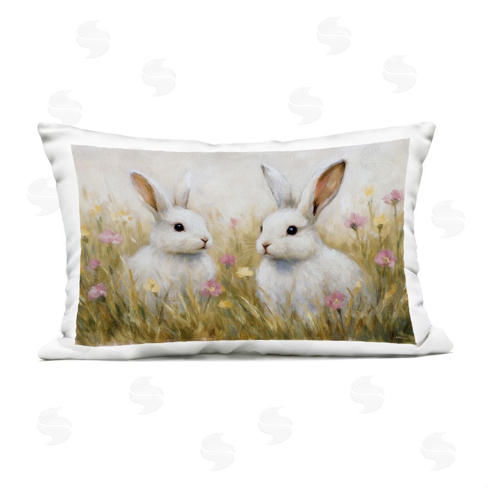 Antony Smith Bunny Pair & Speckled Blooms Outdoor Quick-Dry Polyester Lumbar Pillow