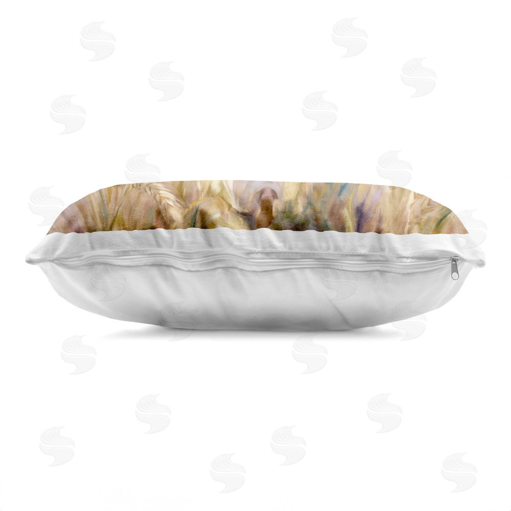 Kim Allen In His Steps Walking Faithfully Printed Lumbar Throw Pillow Side View with Zipper Detail