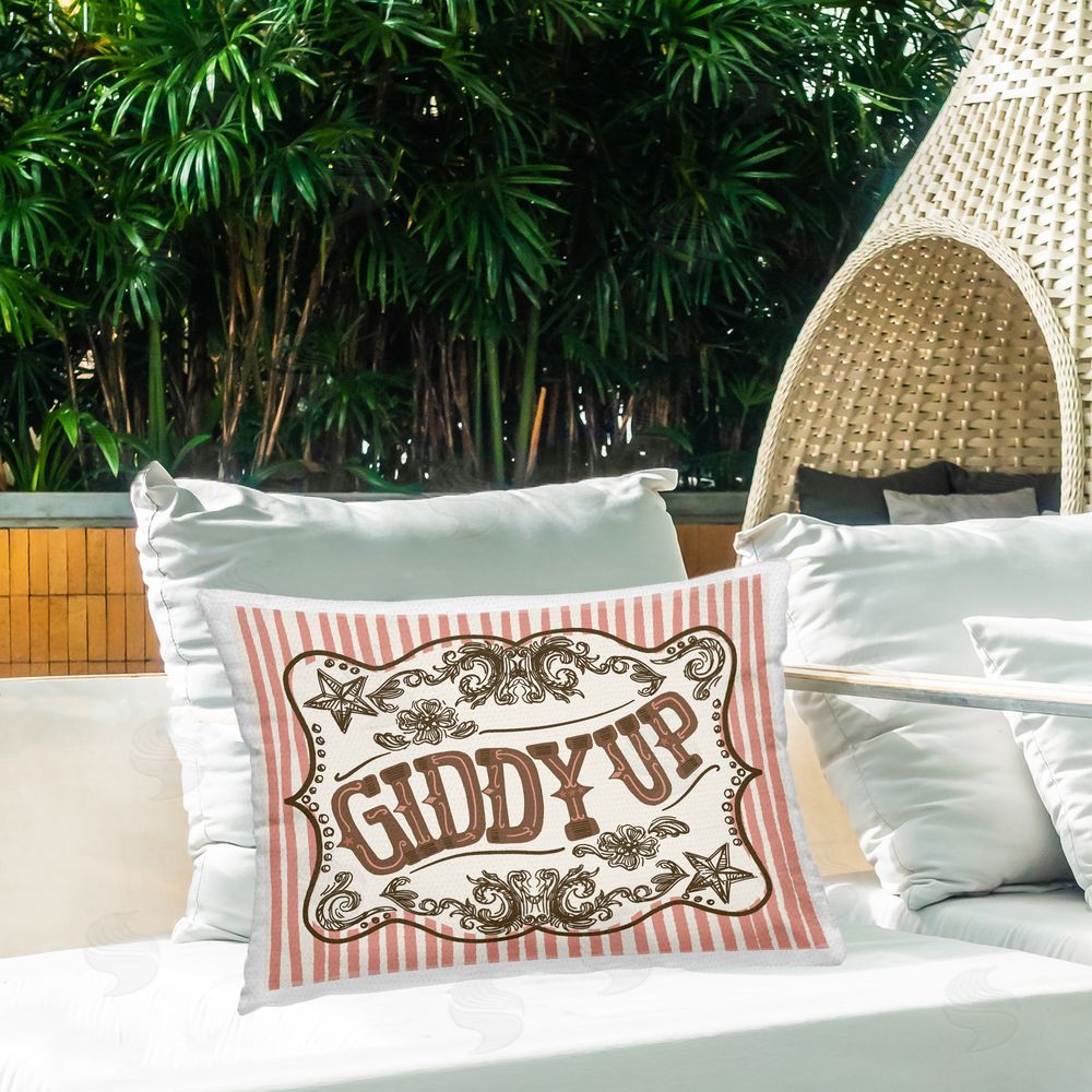 Connie Summers Intricate Giddy Up Western Outdoor Quick-Dry Polyester Printed Lumbar Pillow on Patio