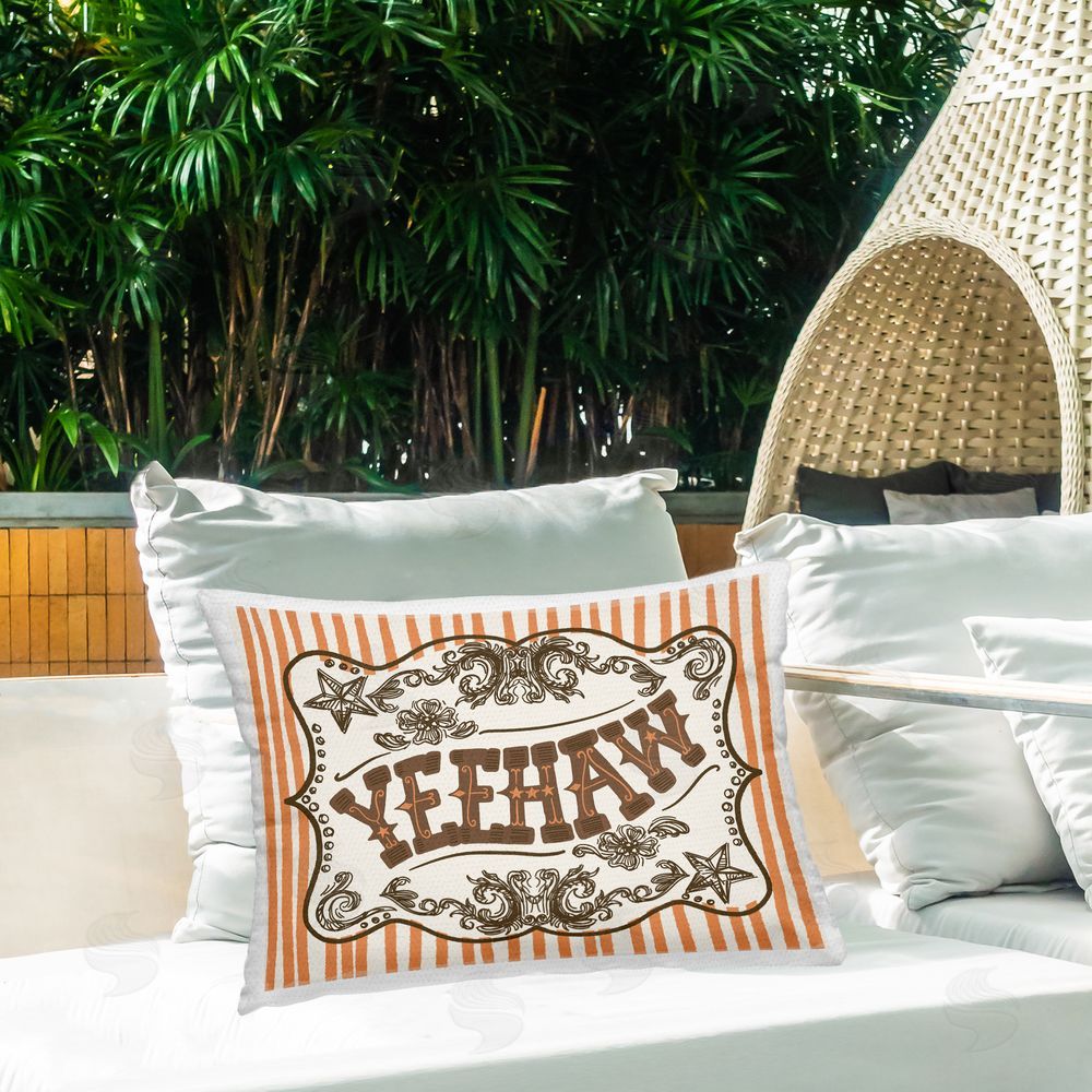 Connie Summers Ornate Yeehaw Western Outdoor Quick-Dry Polyester Printed Lumbar Pillow on Patio