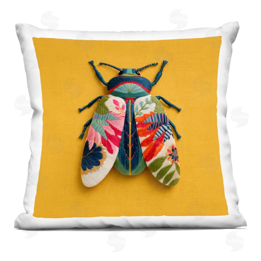 A Barefoot Stylist Flower Stitched Beetle Wings Indoor Plush Polyester Square Throw Pillow