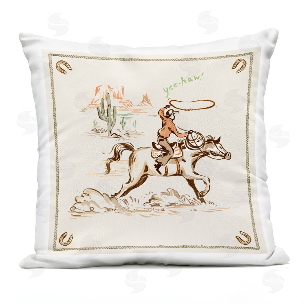 Erin Makai Lassoing Cowboy on Horseback Outdoor Quick-Dry Polyester Square Throw Pillow