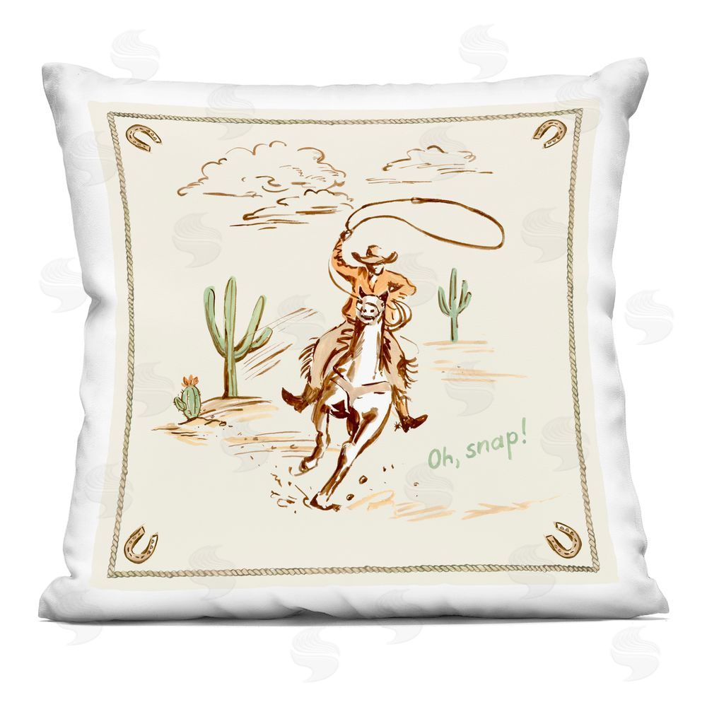 Erin Makai Galloping Oh Snap Cowboy Indoor Plush Polyester Square Throw Pillow