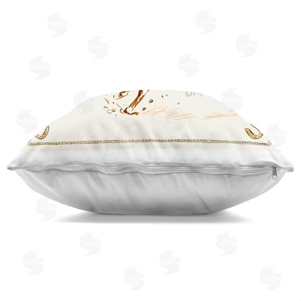 Erin Makai Galloping Oh Snap Cowboy Indoor Plush Polyester Square Throw Pillow Zipper Detail
