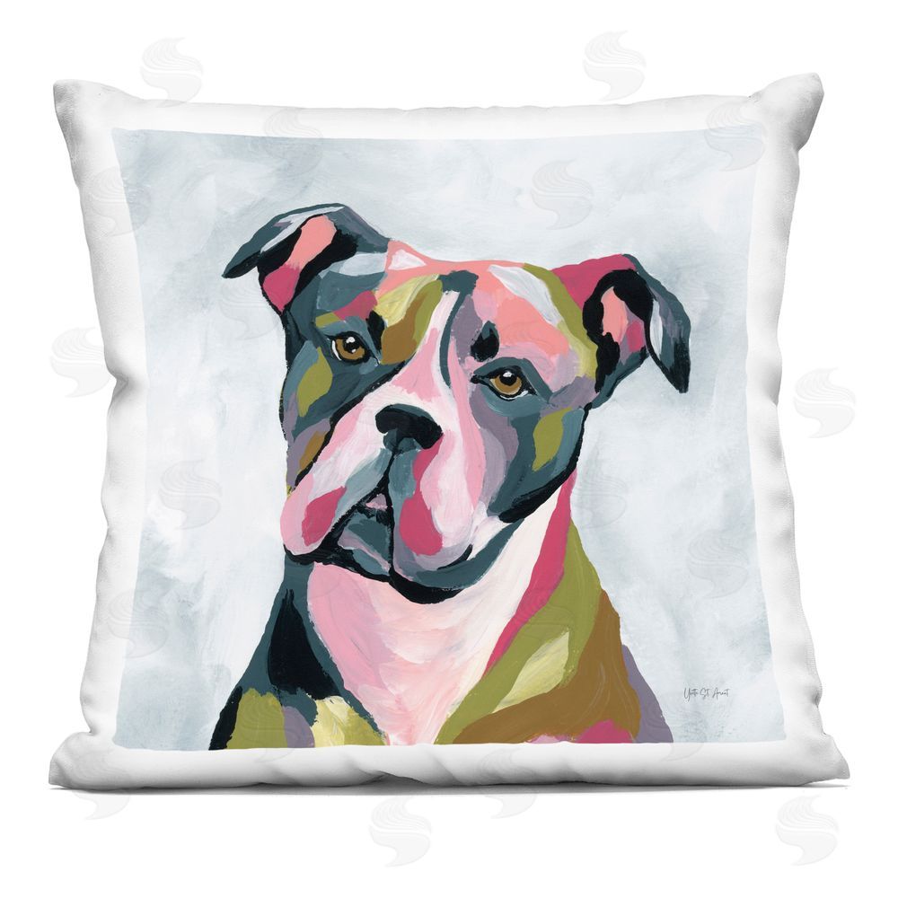 Yvette St. Amant Abstract Pitbull Portrait Indoor Plush Polyester Square Throw Pillow