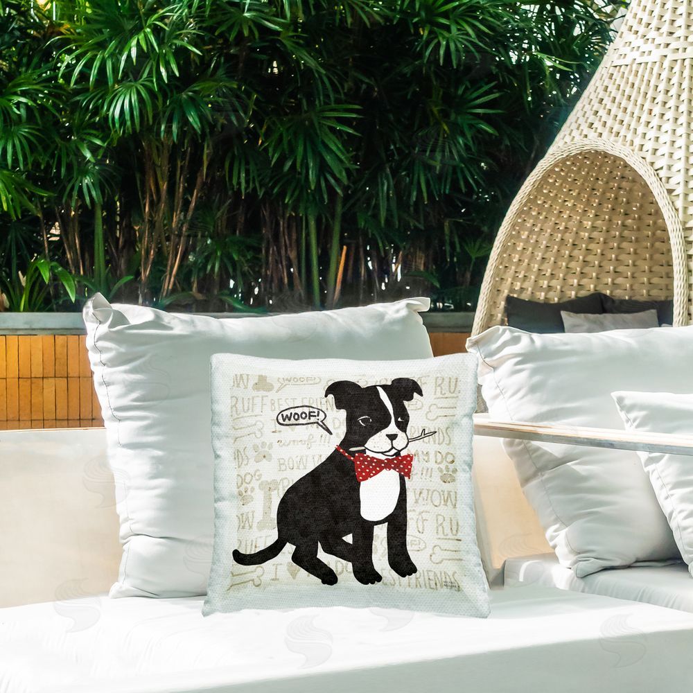 Michael Mullan Puppy Love Bowtie Companion Outdoor Quick-Dry Polyester Printed Square Pillow on Patio