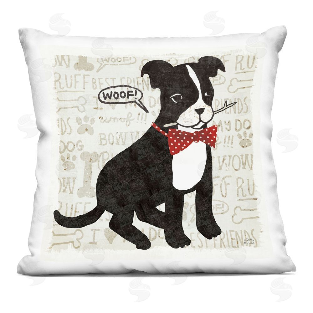 Michael Mullan Puppy Love Bowtie Companion Indoor Plush Polyester Square Throw Pillow