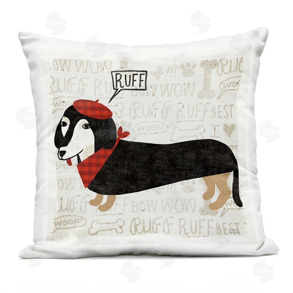 Michael Mullan Ruff Puppy Love with Beret Outdoor Quick-Dry Polyester Square Throw Pillow