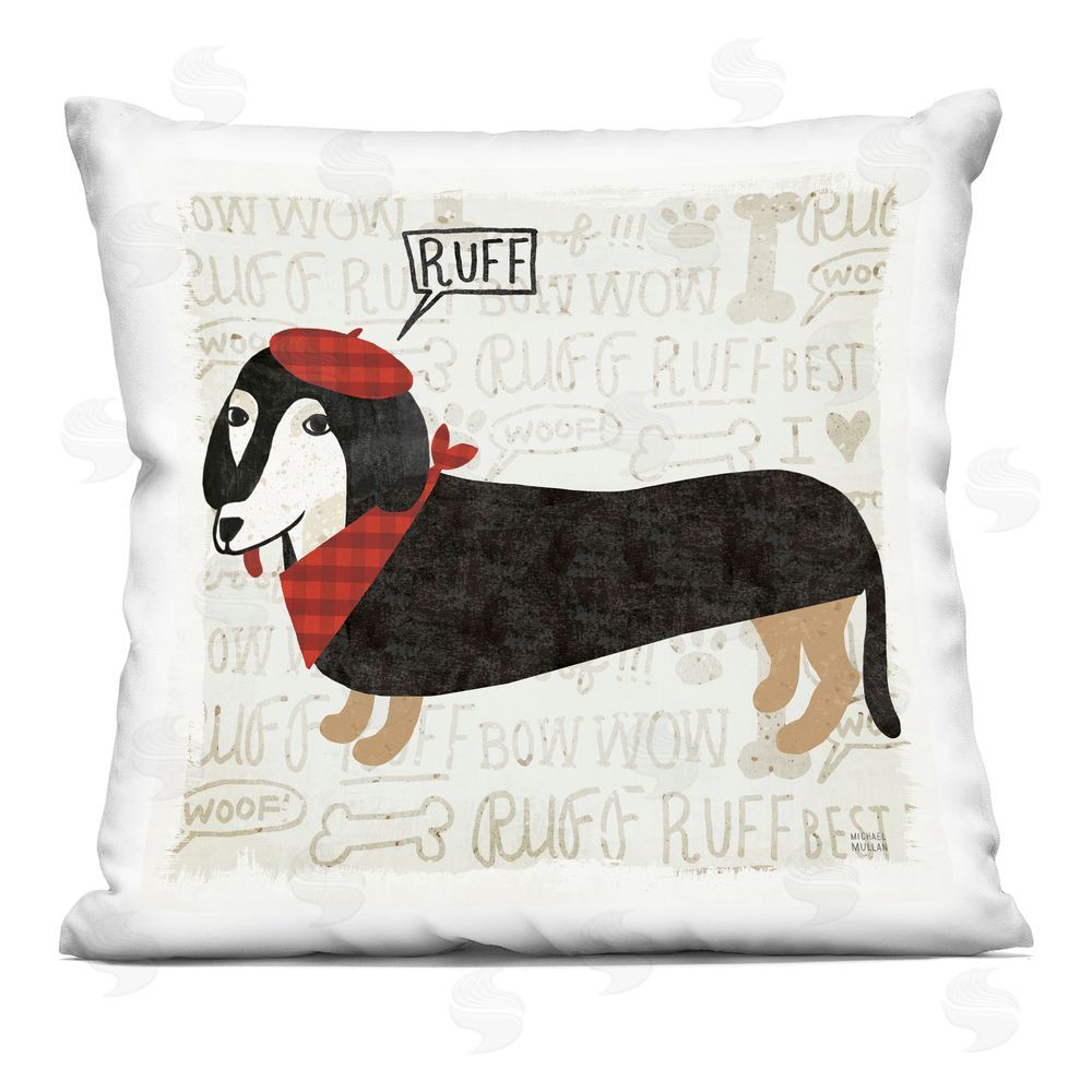 Michael Mullan Ruff Puppy Love with Beret Indoor Plush Polyester Square Throw Pillow