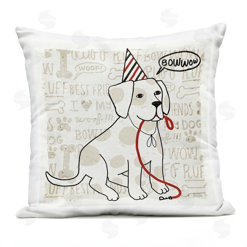 Michael Mullan Party Hat Puppy with Leash Outdoor Quick-Dry Polyester Square Throw Pillow