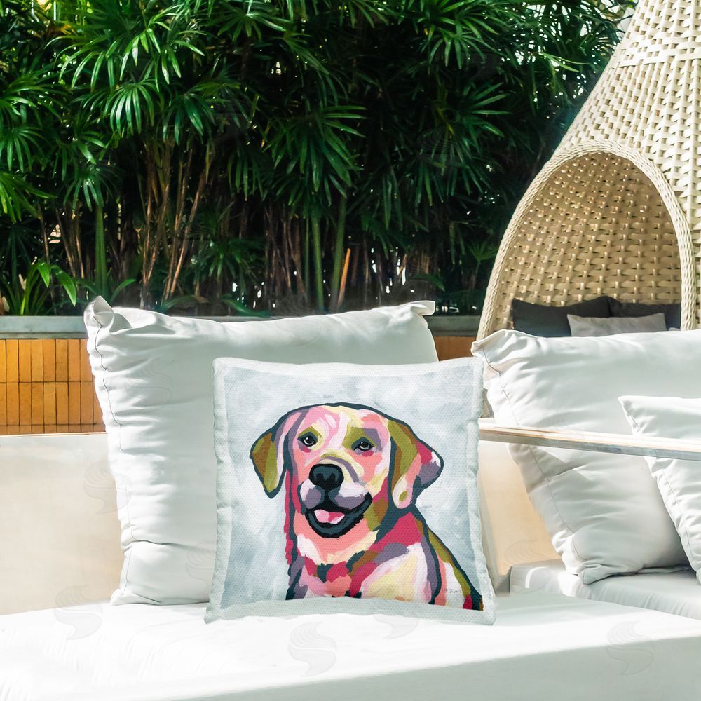 Yvette St. Amant Abstract Labrador Portrait Outdoor Quick-Dry Polyester Printed Square Pillow on Patio