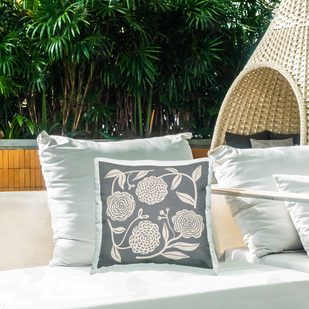 Cheryl Warrick Bloom Toss in Neutrals Outdoor Quick-Dry Polyester Printed Square Pillow on Patio