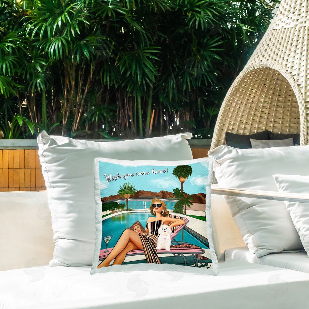 Tara Boone Wish You Were Here Palm Springs Outdoor Square Printed Throw Pillow on Seat