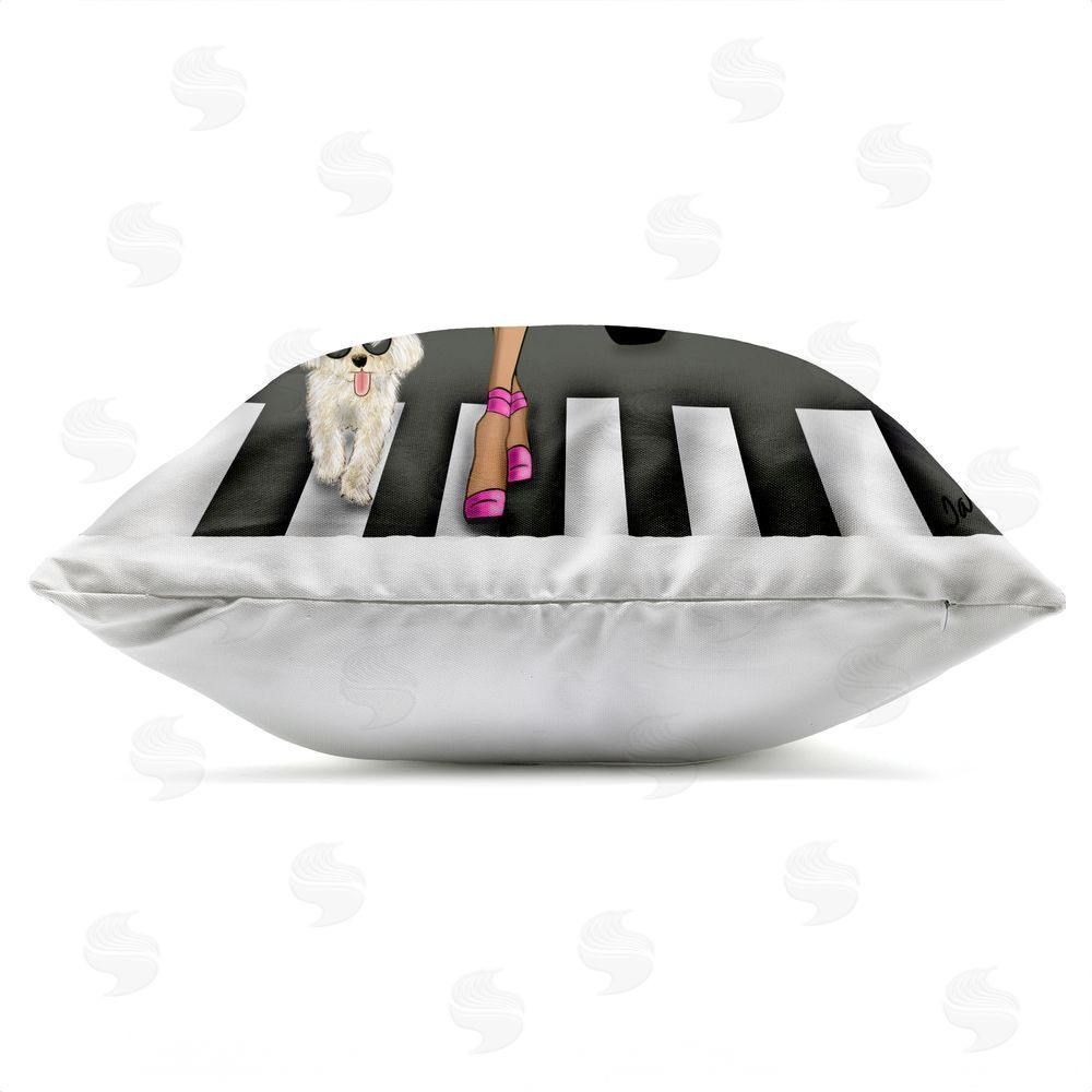 Tara Boone Fashion Girl in Big City Outdoor Square Printed Throw Pillow Side View with Zipper Detail