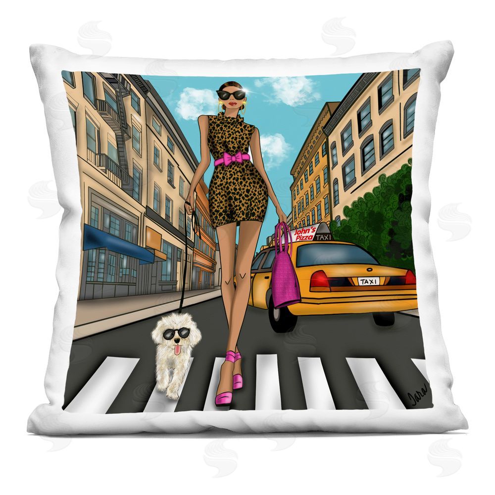 Tara Boone Fashion Girl in Big City Square Printed Throw Pillow