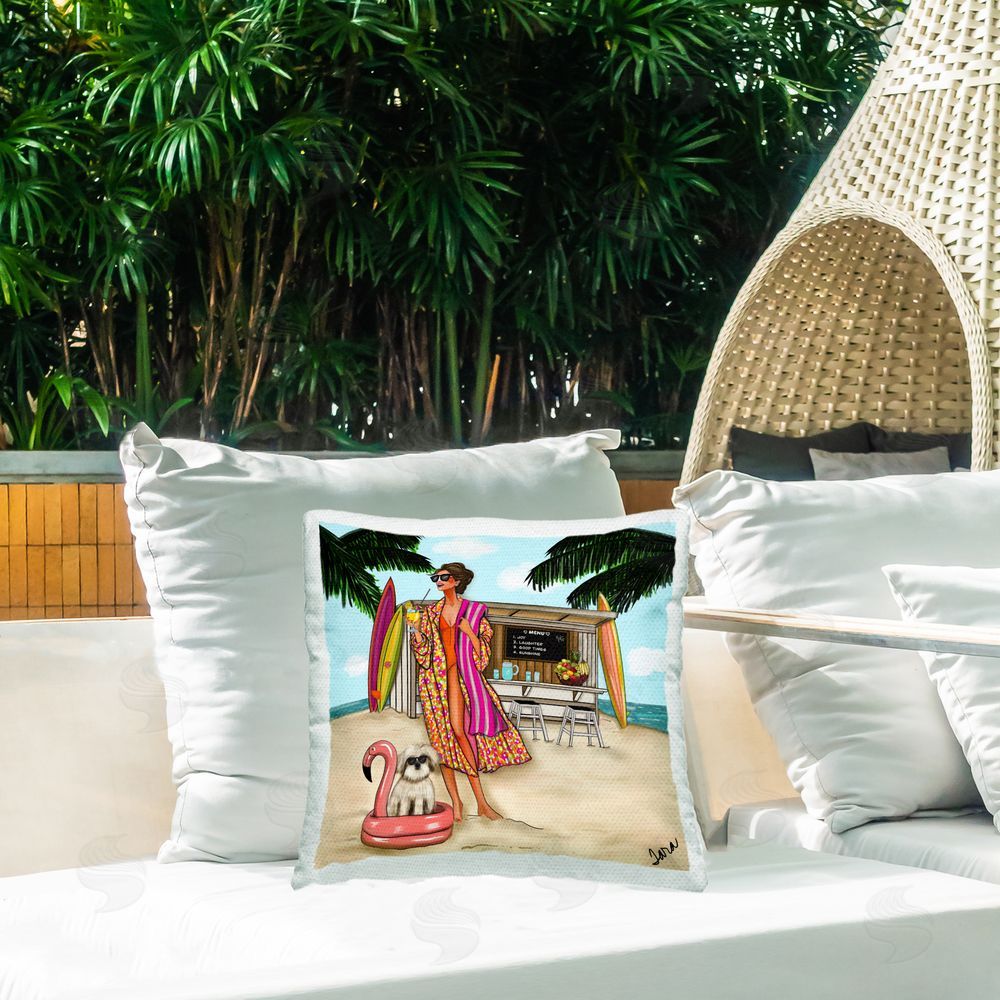 Tara Boone Beach Girl in Summer Sun Outdoor Square Printed Throw Pillow on Seat