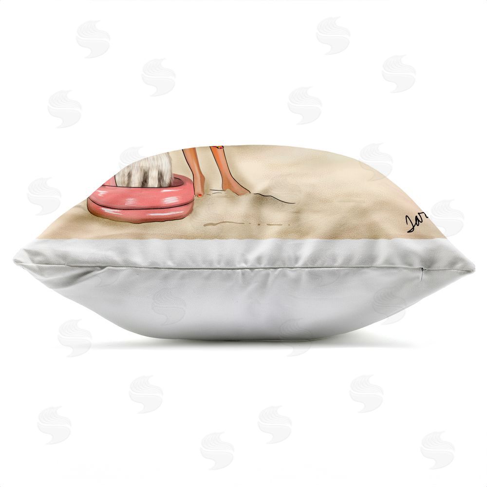 Tara Boone Beach Girl in Summer Sun Outdoor Square Printed Throw Pillow Side View with Zipper Detail