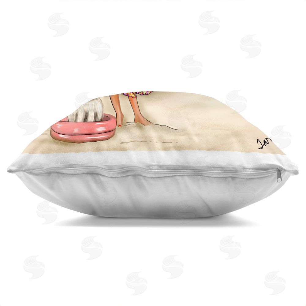 Tara Boone Beach Girl in Summer Sun Square Printed Throw Pillow Side View with Zipper Detail