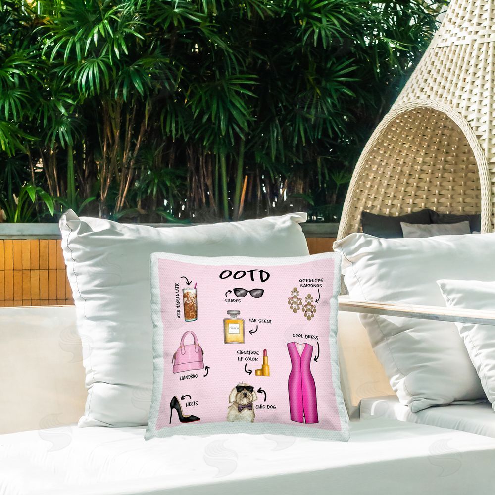 Tara Boone Feminine Glam Outfit of the Day Outdoor Square Printed Throw Pillow on Seat