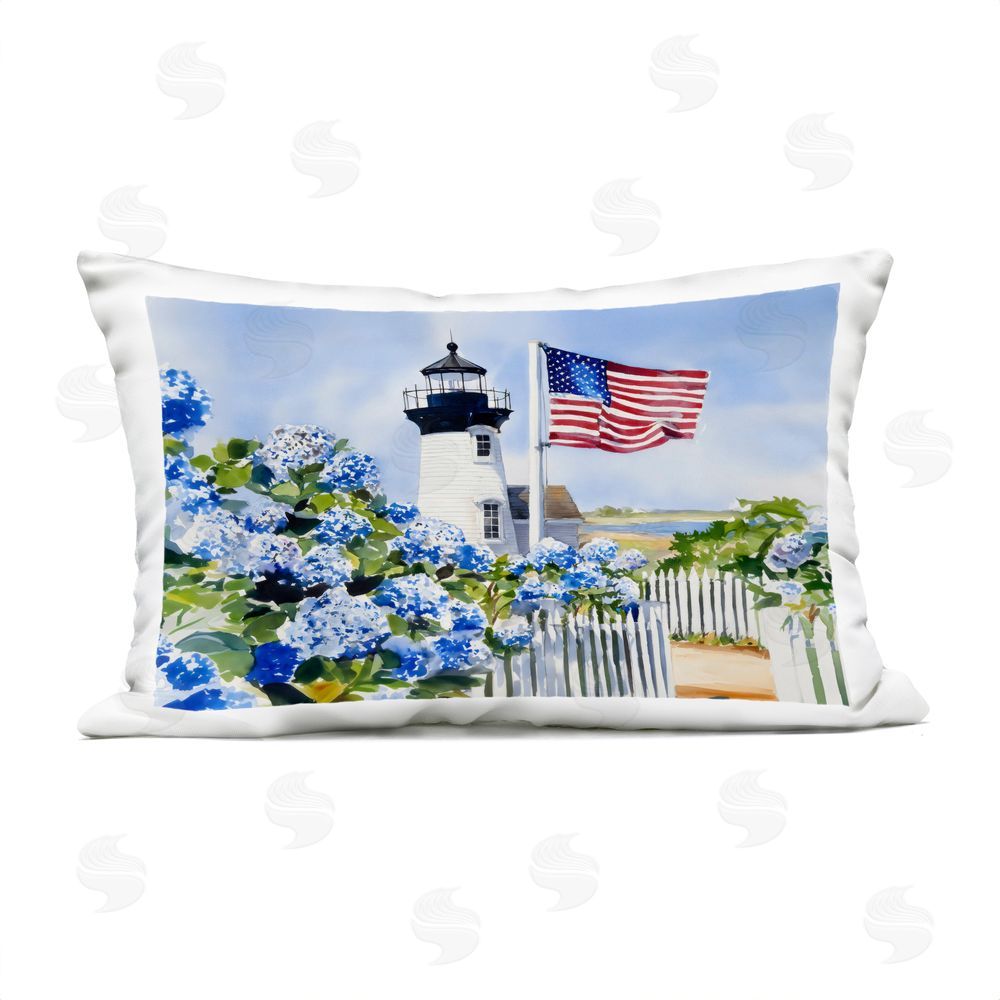 Sisi and Seb Lighthouse & Swaying American Flag Outdoor Quick-Dry Polyester Lumbar Pillow