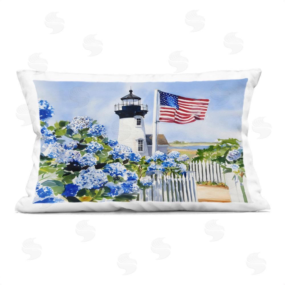 Sisi and Seb Lighthouse & Swaying American Flag Indoor Plush Polyester Lumbar Pillow