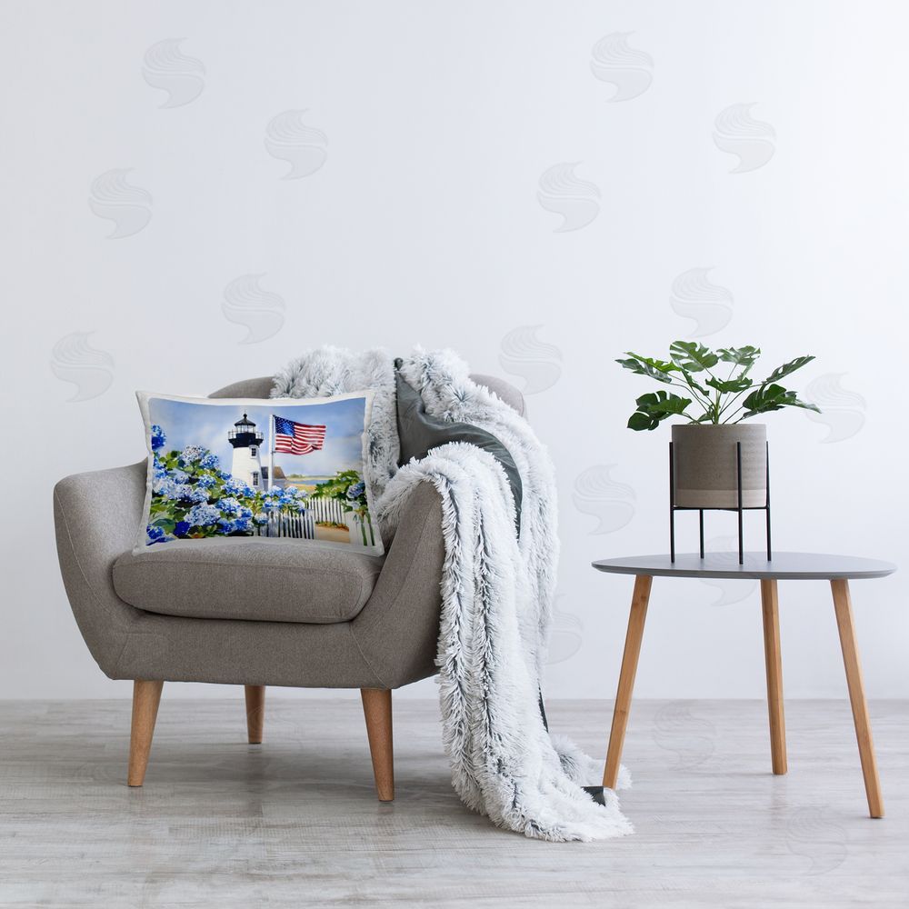 Sisi and Seb Lighthouse & Swaying American Flag Plush Polyester Printed Lumbar Pillow on Chair