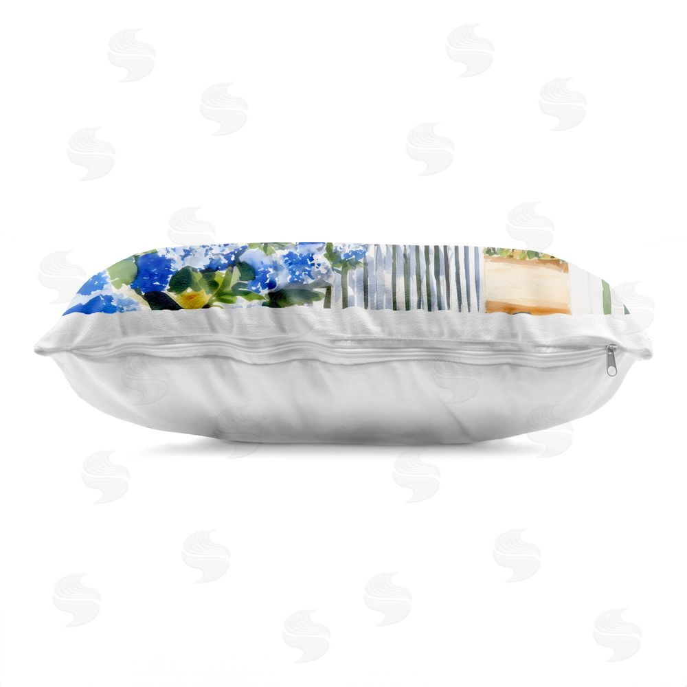 Sisi and Seb Lighthouse & Swaying American Flag Indoor Plush Polyester Lumbar Pillow Zipper Detail