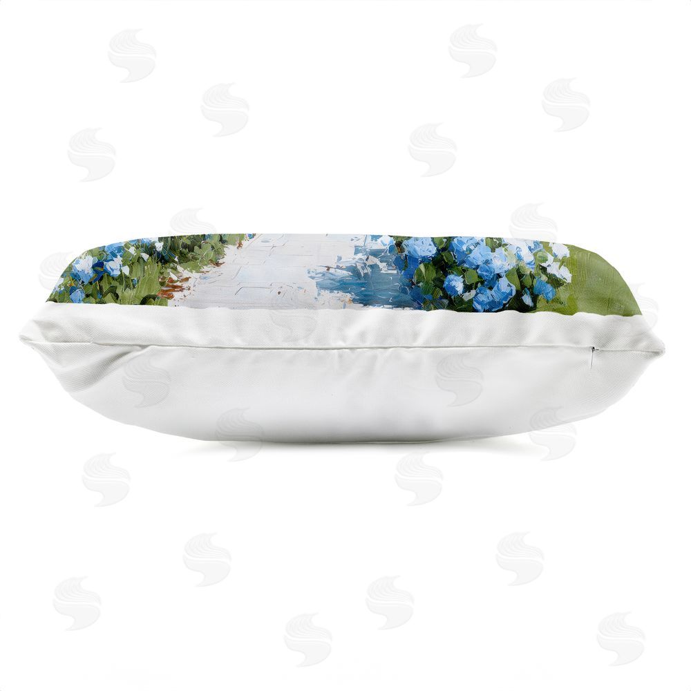 Petals Prints Design Coastal Cottage Hydrangeas by Sea Outdoor Quick-Dry Polyester Lumbar Pillow Zipper Detail
