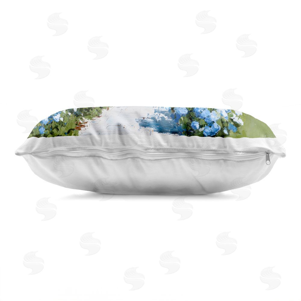Petals Prints Design Coastal Cottage Hydrangeas by Sea Indoor Plush Polyester Lumbar Pillow Zipper Detail
