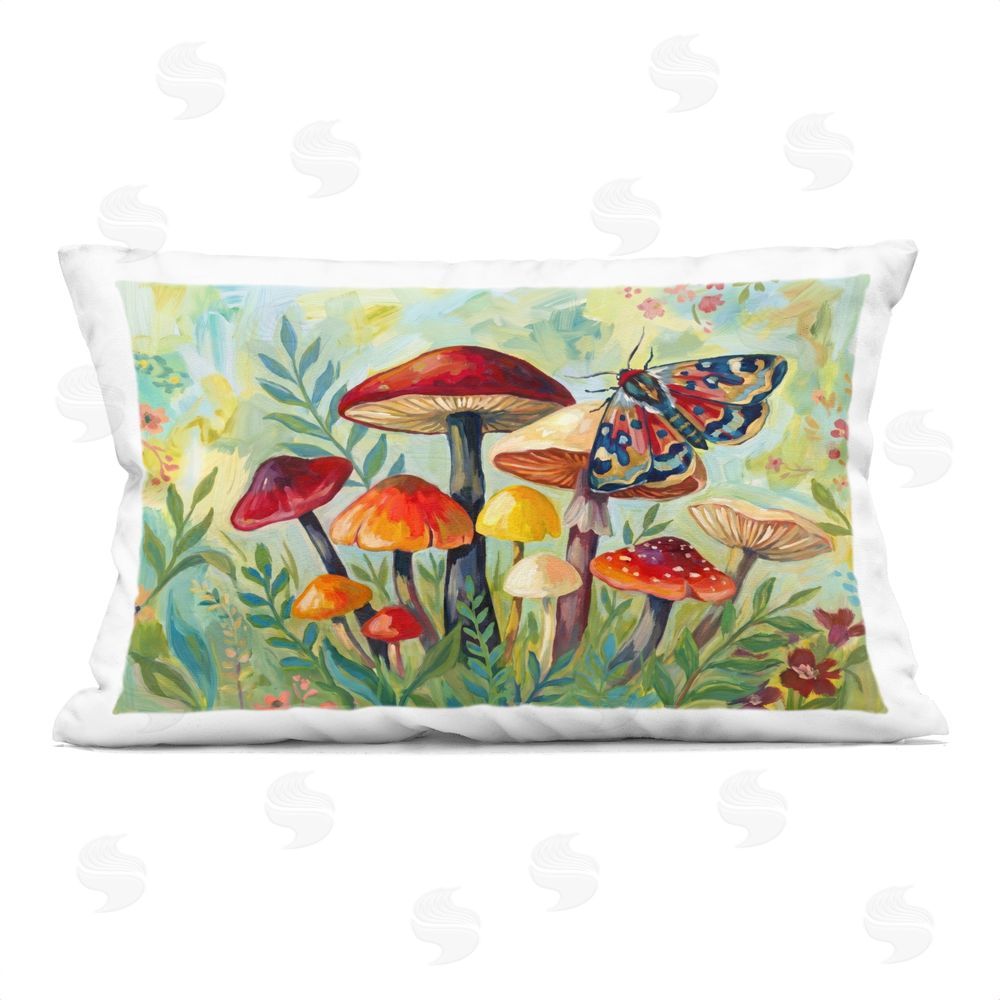 Imagine It Images Leafy Fungi with Patterned Moth Indoor Plush Polyester Lumbar Pillow
