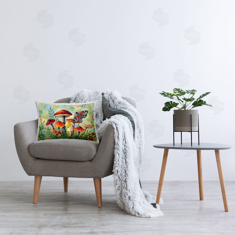 Imagine It Images Leafy Fungi with Patterned Moth Plush Polyester Printed Lumbar Pillow on Chair