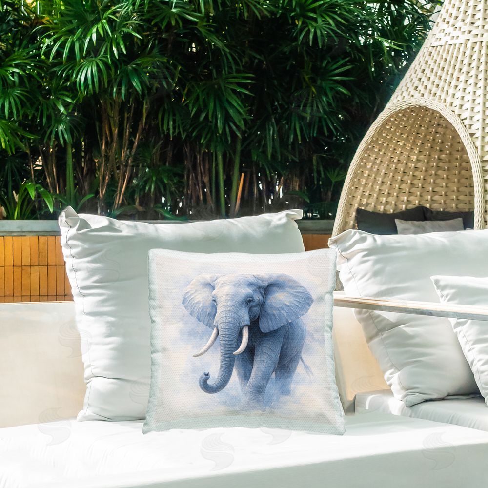 Tom Crehan Majestic Elephant Steps Outdoor Quick-Dry Polyester Printed Square Pillow on Patio