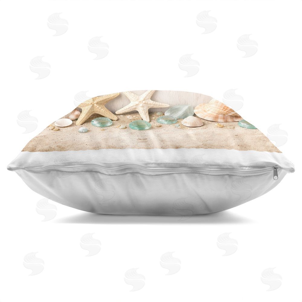 Tom Crehan Beach Flip Flops & Seashells Indoor Plush Polyester Square Throw Pillow Zipper Detail