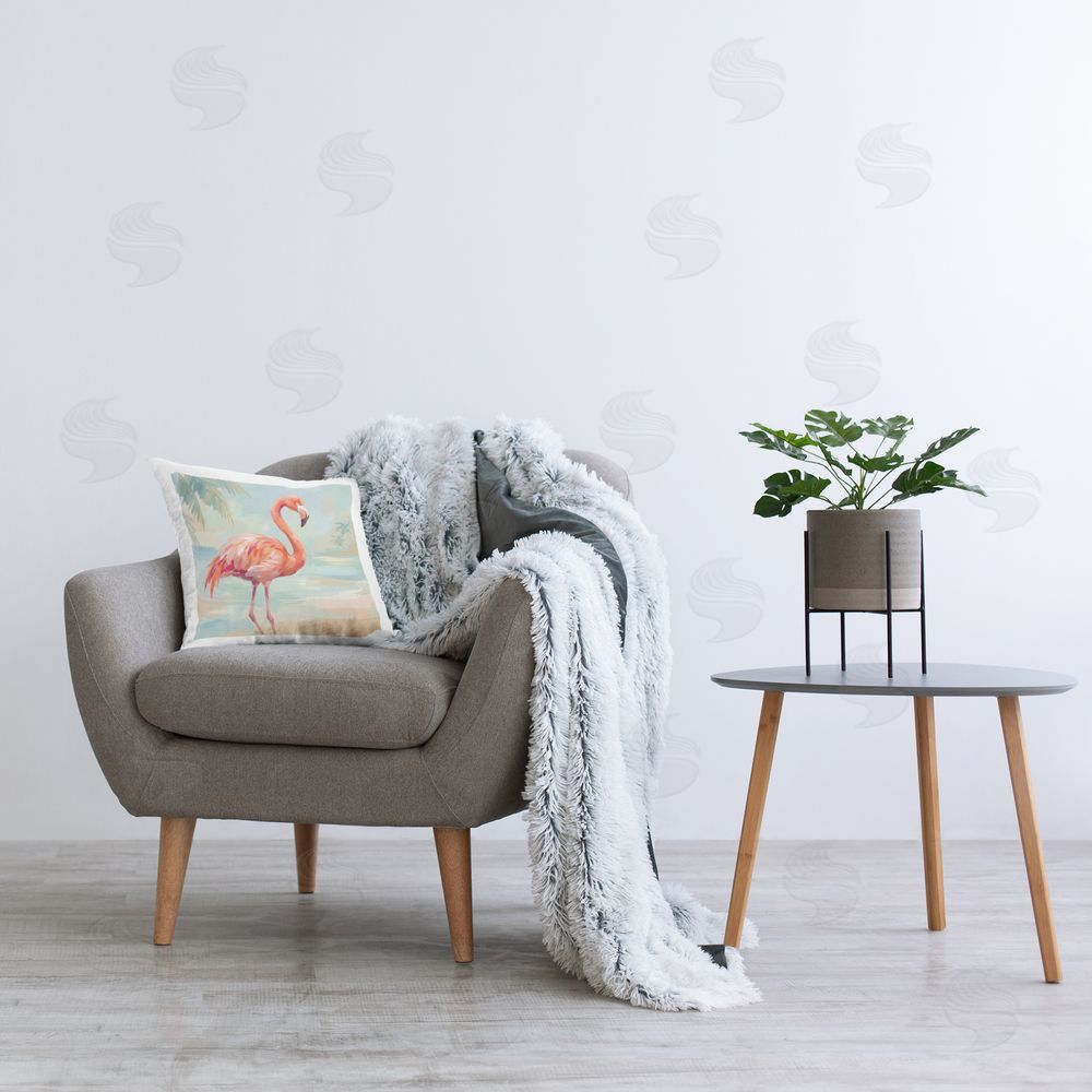 Imagine It Images Flamingo Near the Tropical Shore Plush Polyester Printed Square Pillow on Chair
