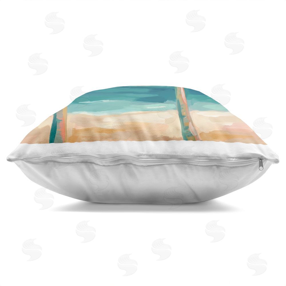 Imagine It Images Sunset Hued Palm Trees Indoor Plush Polyester Square Throw Pillow Zipper Detail