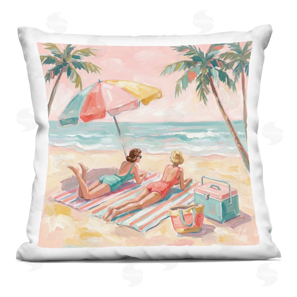 Imagine It Images Friends Sunbathing by Shore Indoor Plush Polyester Square Throw Pillow