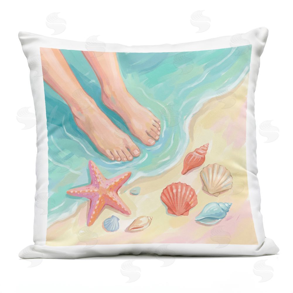 Imagine It Images Dipping Feet By The Shore Outdoor Quick-Dry Polyester Square Throw Pillow