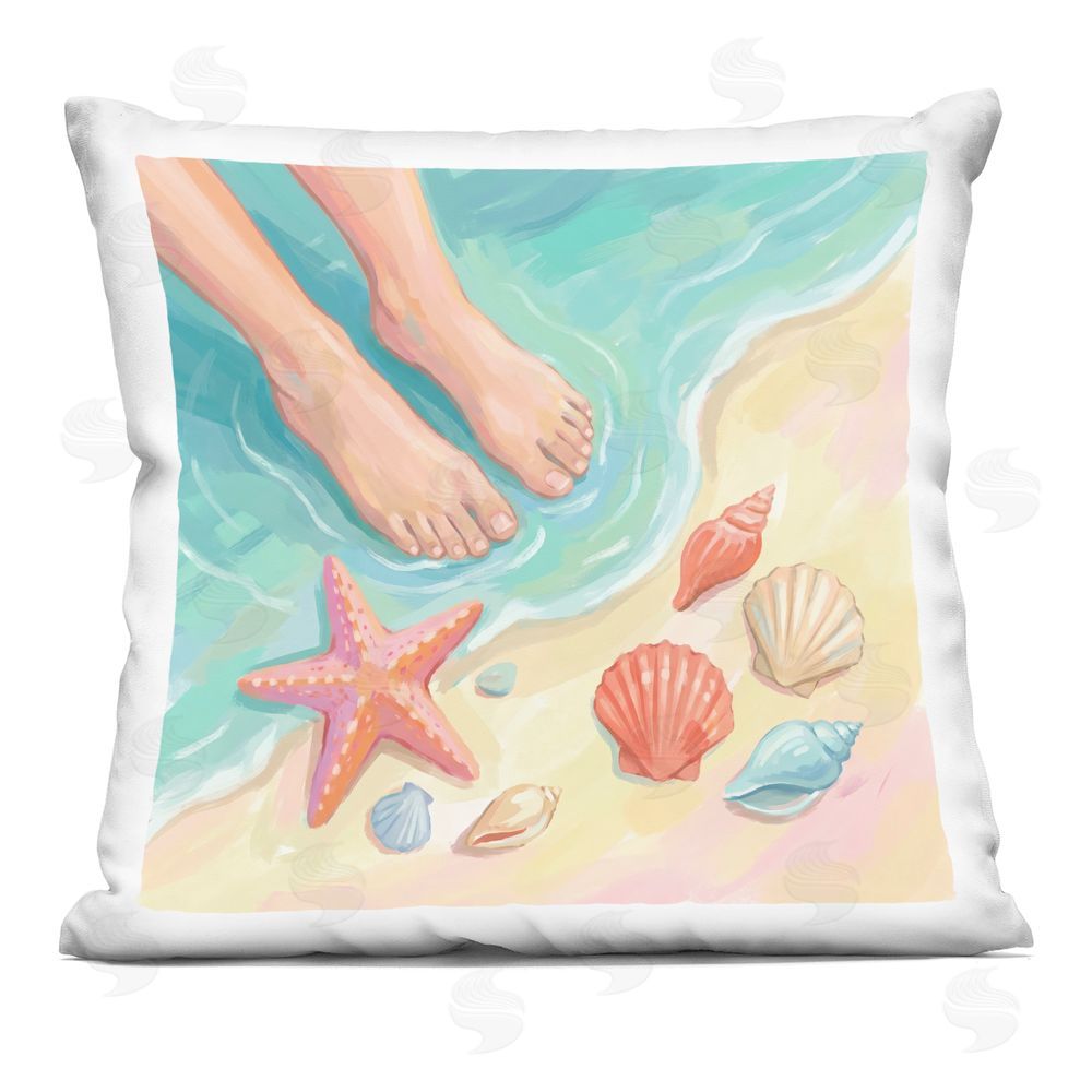 Imagine It Images Dipping Feet By The Shore Indoor Plush Polyester Square Throw Pillow